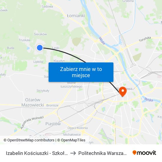 Izabelin Kościuszki-Szkoła to Politechnika Warszawska map