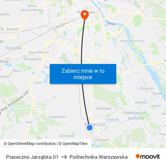 Piaseczno Jarząbka 01 to Politechnika Warszawska map