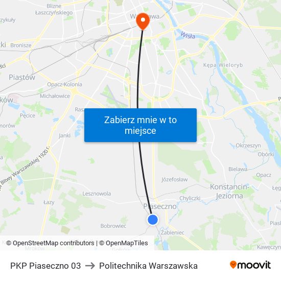 PKP Piaseczno 03 to Politechnika Warszawska map