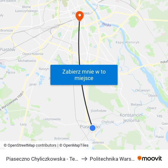 Piaseczno Chyliczkowska-Technikum to Politechnika Warszawska map