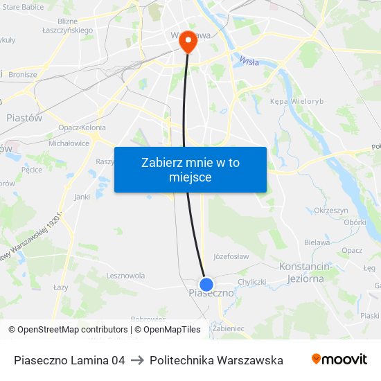 Piaseczno Lamina to Politechnika Warszawska map