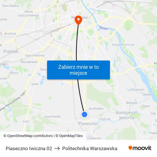 Piaseczno Iwiczna 02 to Politechnika Warszawska map