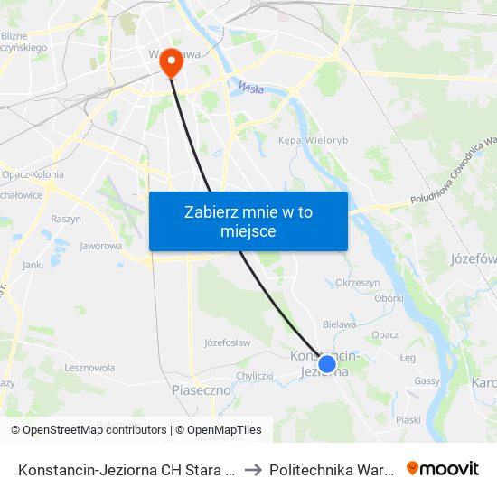 Konstancin-Jeziorna CH Stara Papiernia to Politechnika Warszawska map