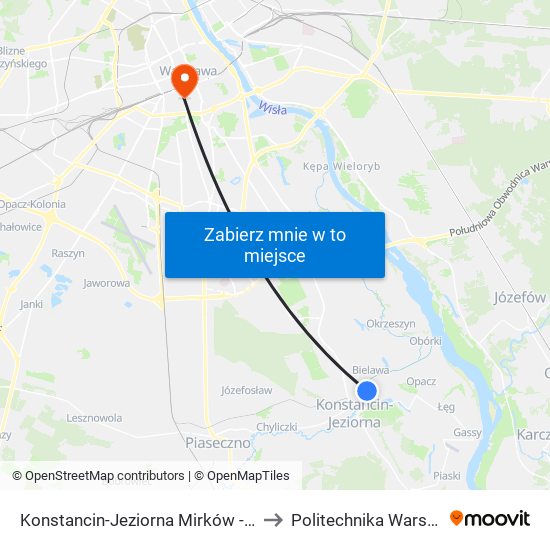 Konstancin-Jeziorna Mirków - Szkoła 02 to Politechnika Warszawska map