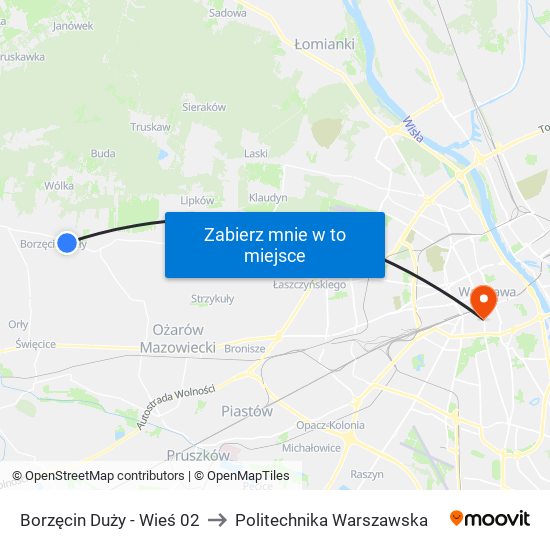 Borzęcin Duży - Wieś 02 to Politechnika Warszawska map