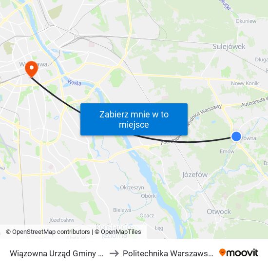 Wiązowna Urząd Gminy 01 to Politechnika Warszawska map