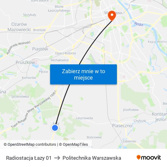 Radiostacja Łazy 01 to Politechnika Warszawska map