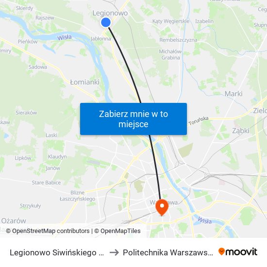 Legionowo Siwińskiego 01 to Politechnika Warszawska map