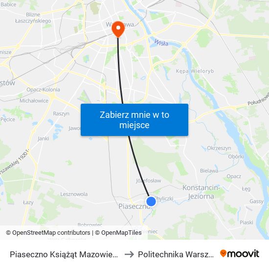 Piaseczno Książąt Mazowieckich 02 to Politechnika Warszawska map