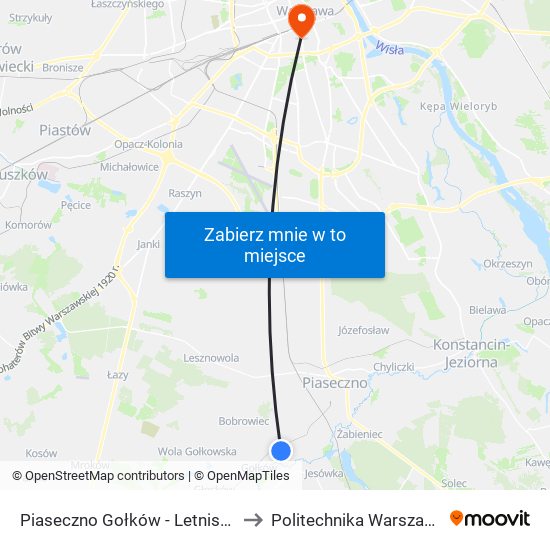 Piaseczno Gołków - Letnisko 02 to Politechnika Warszawska map