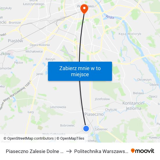 Piaseczno Zalesie Dolne 02 to Politechnika Warszawska map