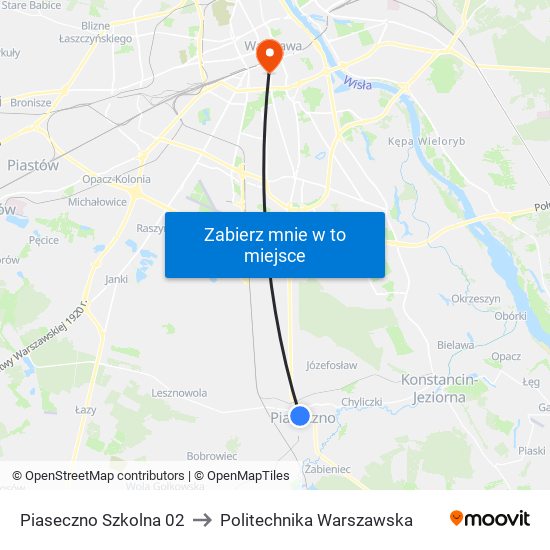 Piaseczno Szkolna 02 to Politechnika Warszawska map