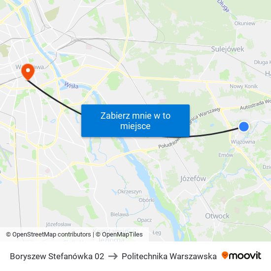 Boryszew Stefanówka 02 to Politechnika Warszawska map