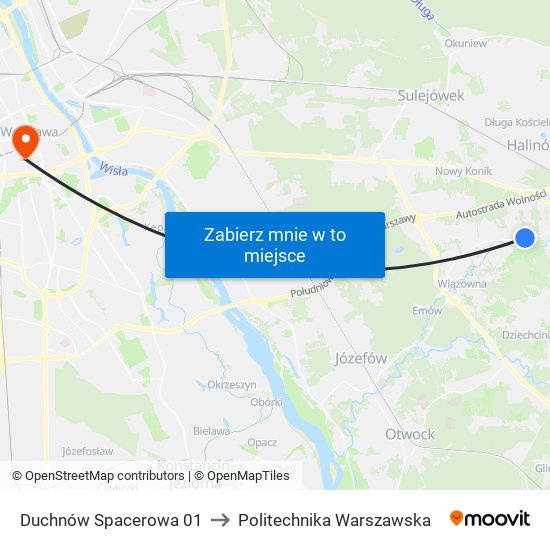 Duchnów Spacerowa 01 to Politechnika Warszawska map