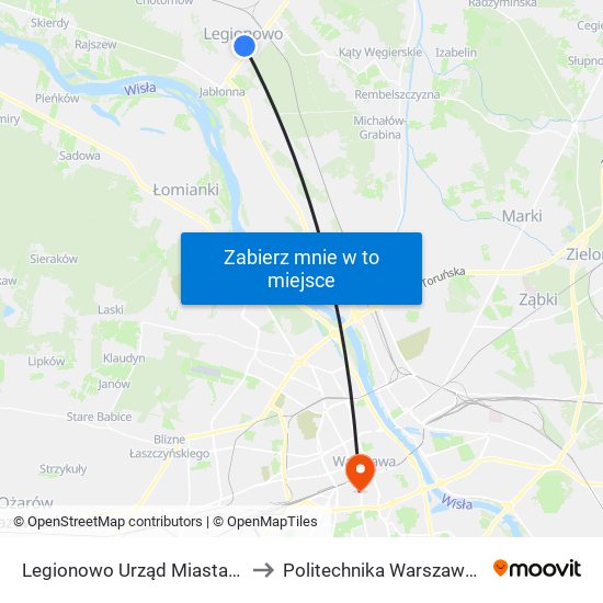 Legionowo Urząd Miasta 01 to Politechnika Warszawska map