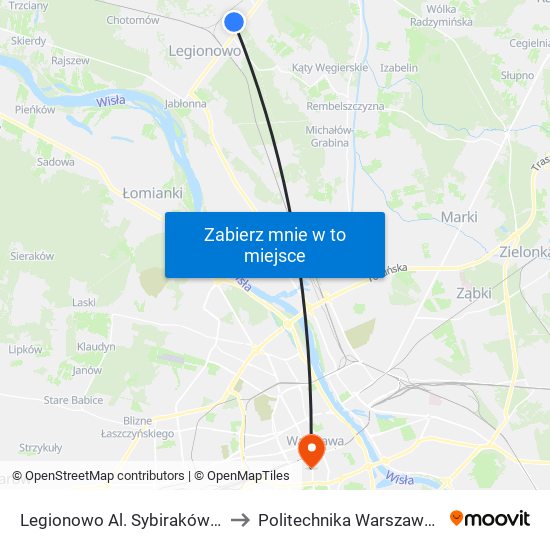 Legionowo Al. Sybiraków 02 to Politechnika Warszawska map