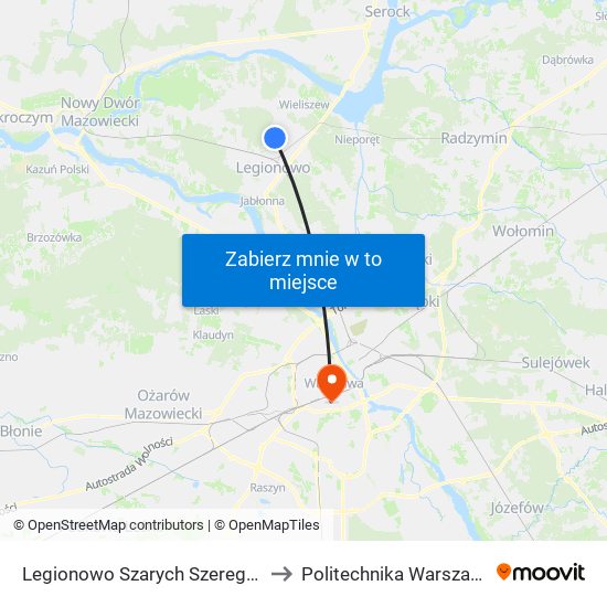 Legionowo Szarych Szeregów to Politechnika Warszawska map