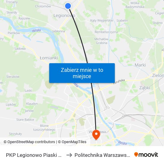 PKP Legionowo Piaski 01 to Politechnika Warszawska map