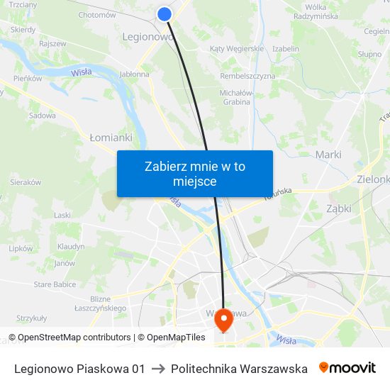 Legionowo Piaskowa 01 to Politechnika Warszawska map