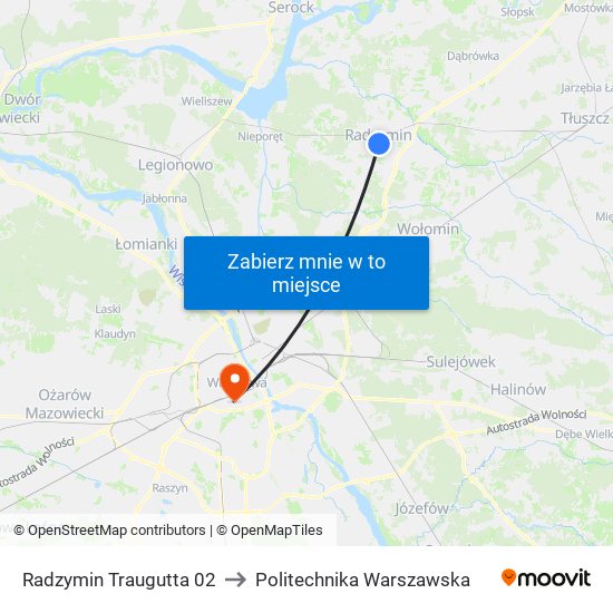 Radzymin Traugutta 02 to Politechnika Warszawska map