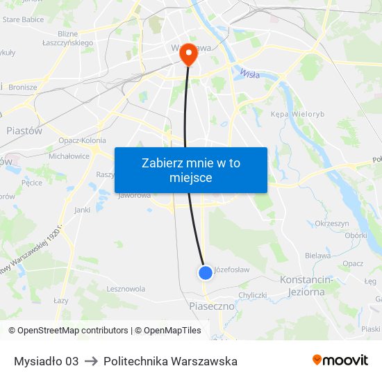 Mysiadło 03 to Politechnika Warszawska map