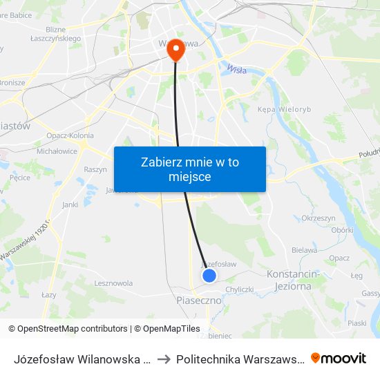 Józefosław Wilanowska 01 to Politechnika Warszawska map