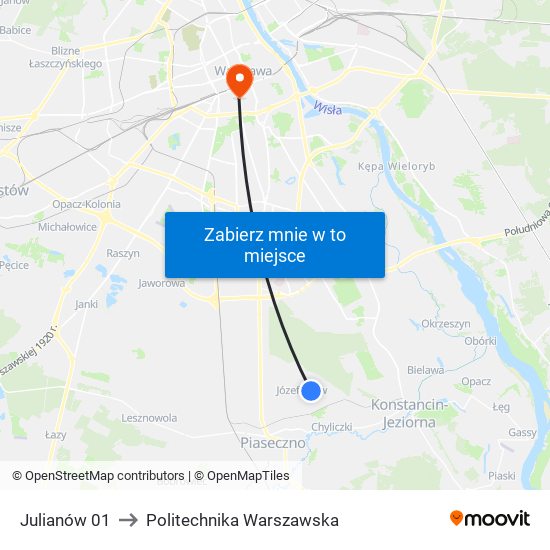 Józefosław Julianów to Politechnika Warszawska map