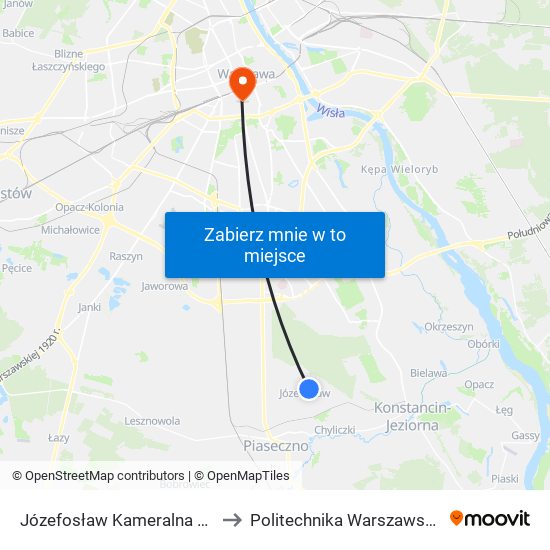 Józefosław Kameralna 02 to Politechnika Warszawska map