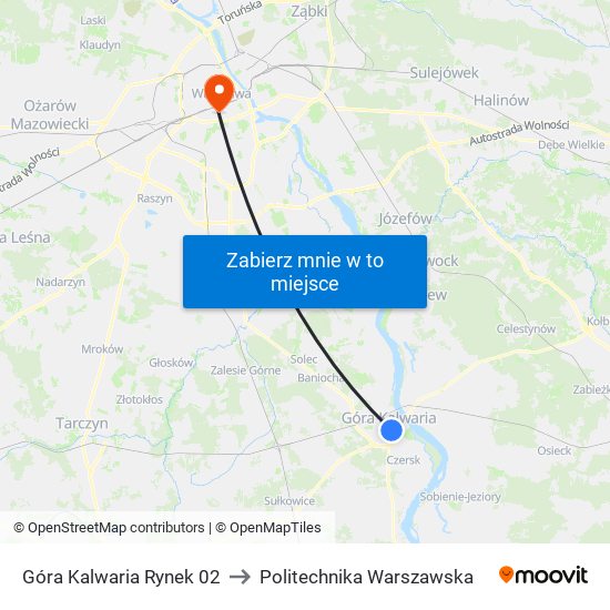 Góra Kalwaria Rynek to Politechnika Warszawska map