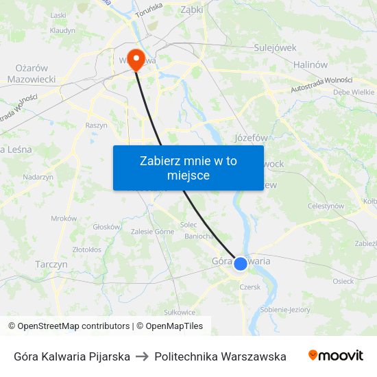 Góra Kalwaria Pijarska to Politechnika Warszawska map