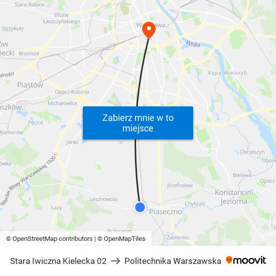 Stara Iwiczna Kielecka 02 to Politechnika Warszawska map