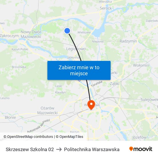 Skrzeszew Szkolna to Politechnika Warszawska map