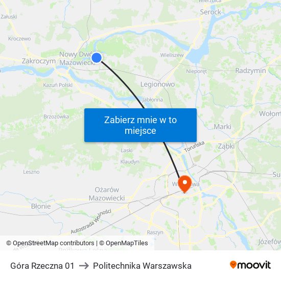 Góra Rzeczna 01 to Politechnika Warszawska map