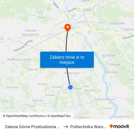 Zalesie Górne Przebudzenia Wiosny to Politechnika Warszawska map