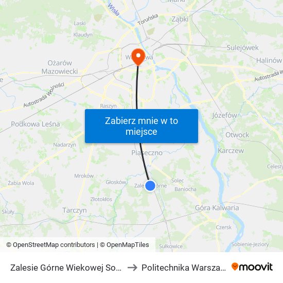 Zalesie Górne Wiekowej Sosny 01 to Politechnika Warszawska map