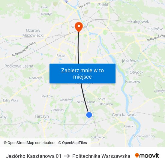 Jeziórko Kasztanowa 01 to Politechnika Warszawska map