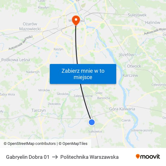 Gabryelin Dobra to Politechnika Warszawska map