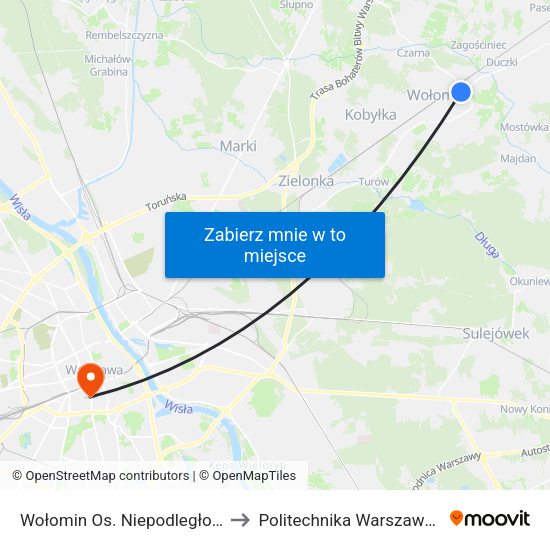 Wołomin Os. Niepodległości to Politechnika Warszawska map