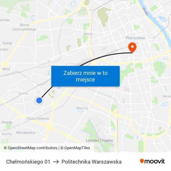 Chełmońskiego 01 to Politechnika Warszawska map
