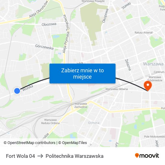 Fort Wola 04 to Politechnika Warszawska map