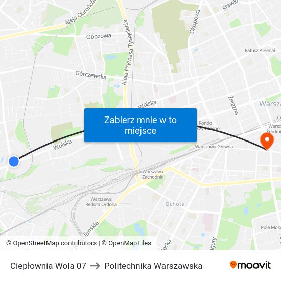 Ciepłownia Wola to Politechnika Warszawska map