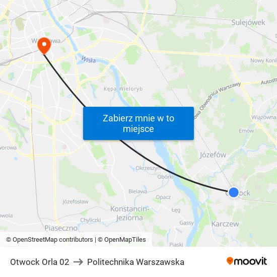 Otwock Orla 02 to Politechnika Warszawska map