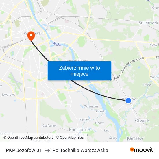 PKP Józefów 01 to Politechnika Warszawska map