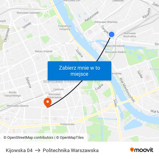 Kijowska to Politechnika Warszawska map