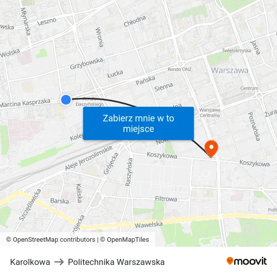 Karolkowa to Politechnika Warszawska map