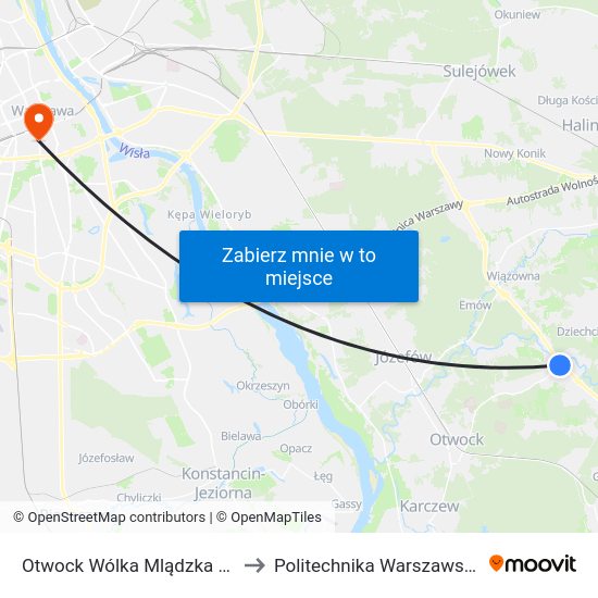 Otwock Wólka Mlądzka 04 to Politechnika Warszawska map