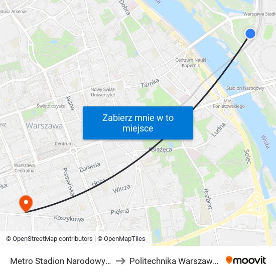 Metro Stadion Narodowy 07 to Politechnika Warszawska map