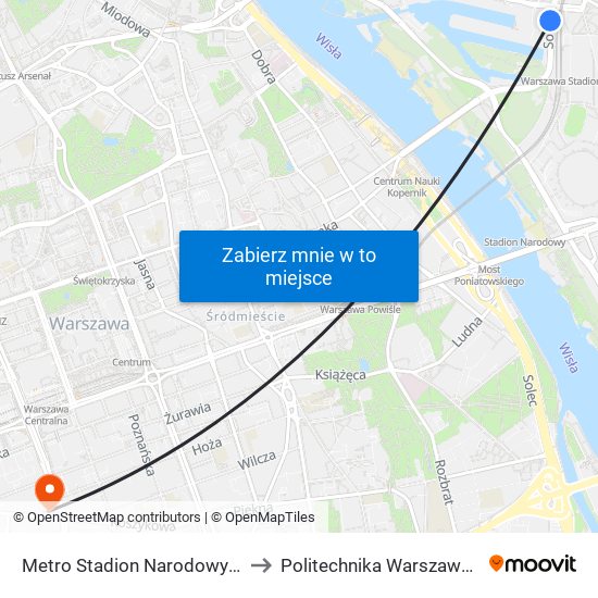 Metro Stadion Narodowy 01 to Politechnika Warszawska map