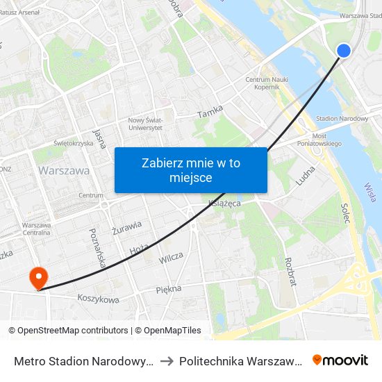 Metro Stadion Narodowy 03 to Politechnika Warszawska map