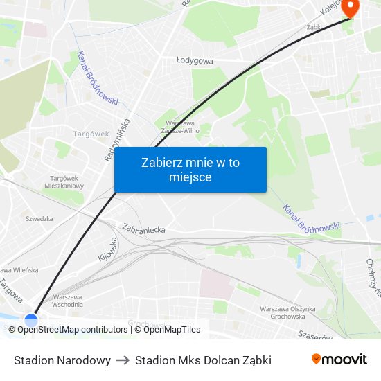 Stadion Narodowy to Stadion Mks Dolcan Ząbki map